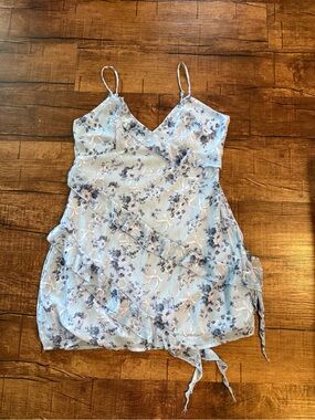 Light Blue Floral Mini Dress with Ruffle Tiers